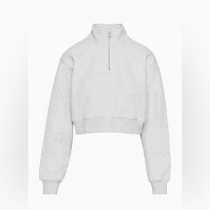 Aritzia TNA Cozy Fleece 1/4 Quarter Zip Sweatshirt Heather Chrome Grey